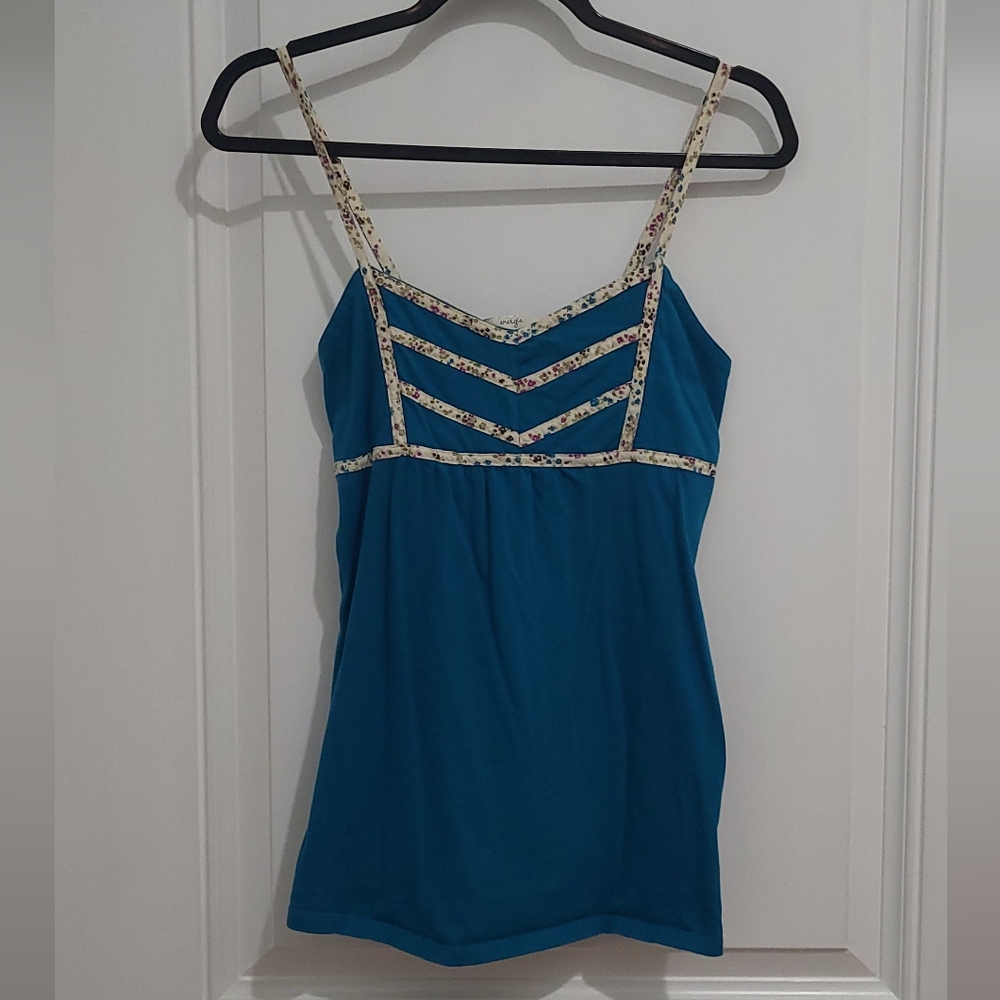 Energie Blue and Cream Embellished Sleeveless Camisole